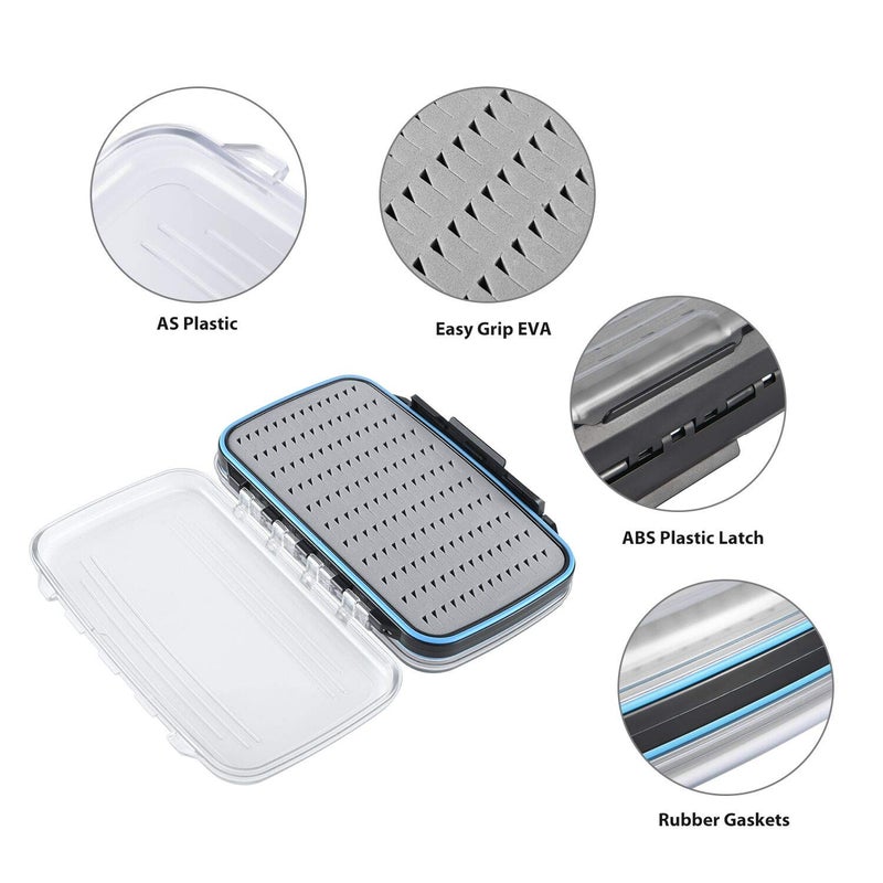Gonex Fly Boxes for Fly Fishing Jig Boxes Two-Sided Waterproof Lightweight Fly Fishing Box Easy Grip Transparent Lid Fly Fishing Lures Box, 7.3"x 4.6"x 1.5", Grey - Image 5